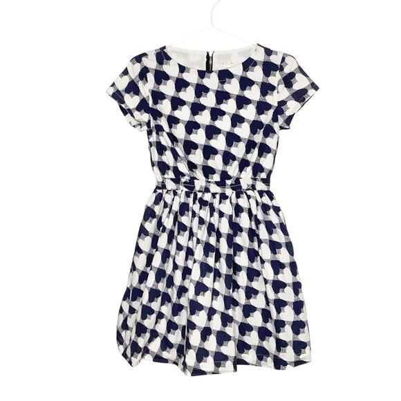Crewcuts Navy White Heart Print Short Sleeve Fit And Flare Dress 12 - Picture 1 of 8